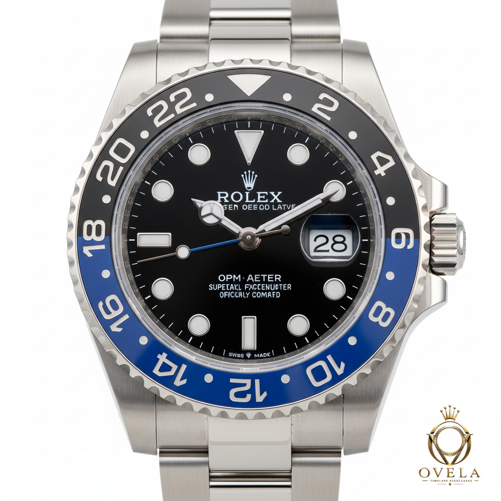 Rolex GMT-Master II Batman - Gros plan cadran noir lunette bleu/noir