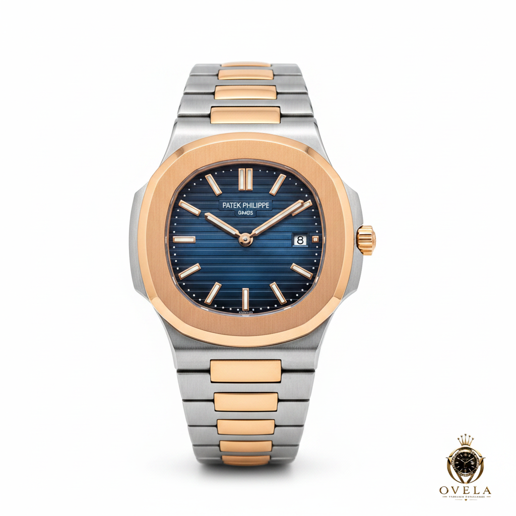 Patek Philippe Nautilus Bicolore Or Rose Bleu - Photo de couverture fond blanc