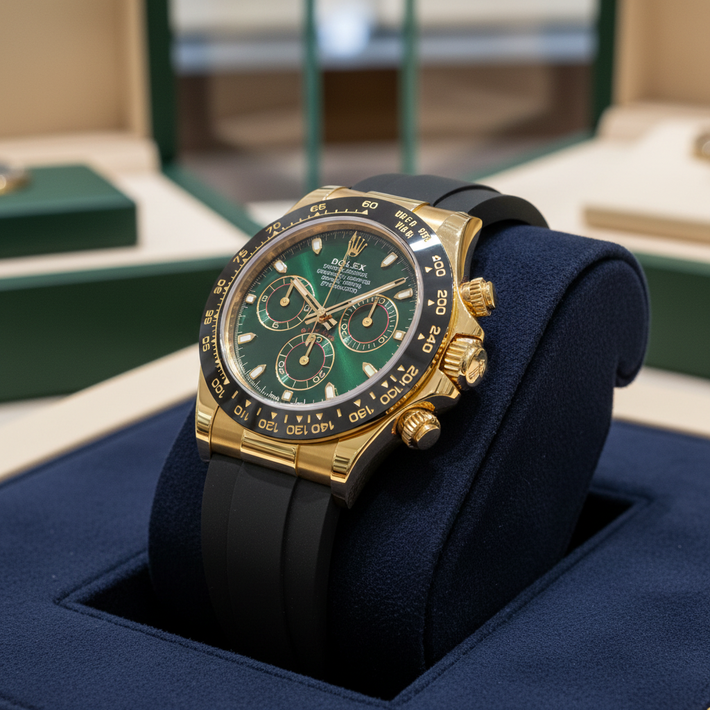 Rolex Daytona or jaune cadran vert velours marine