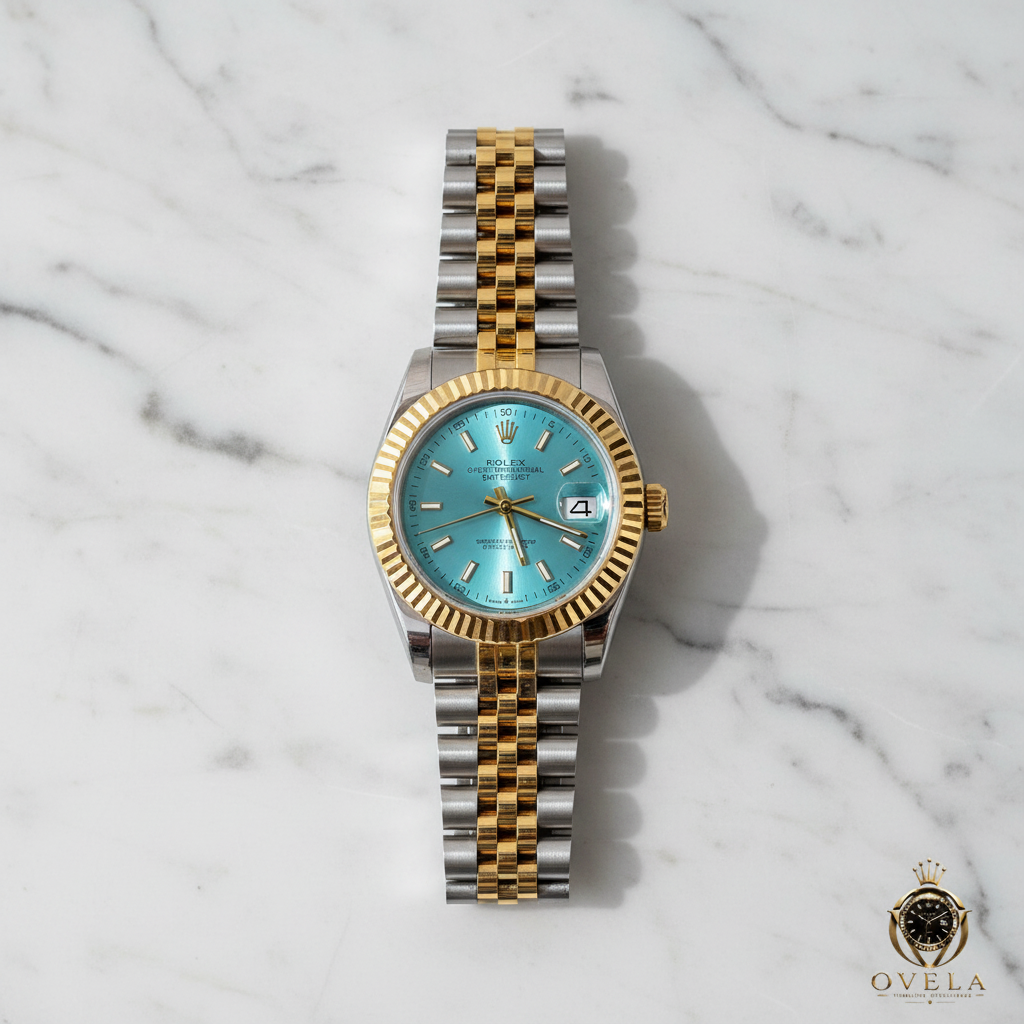 Rolex Datejust 32mm - Flat lay marbre