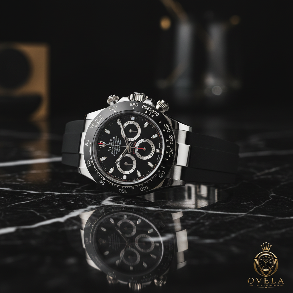 Rolex Daytona Or Blanc - Marbre noir avec logo OVELA