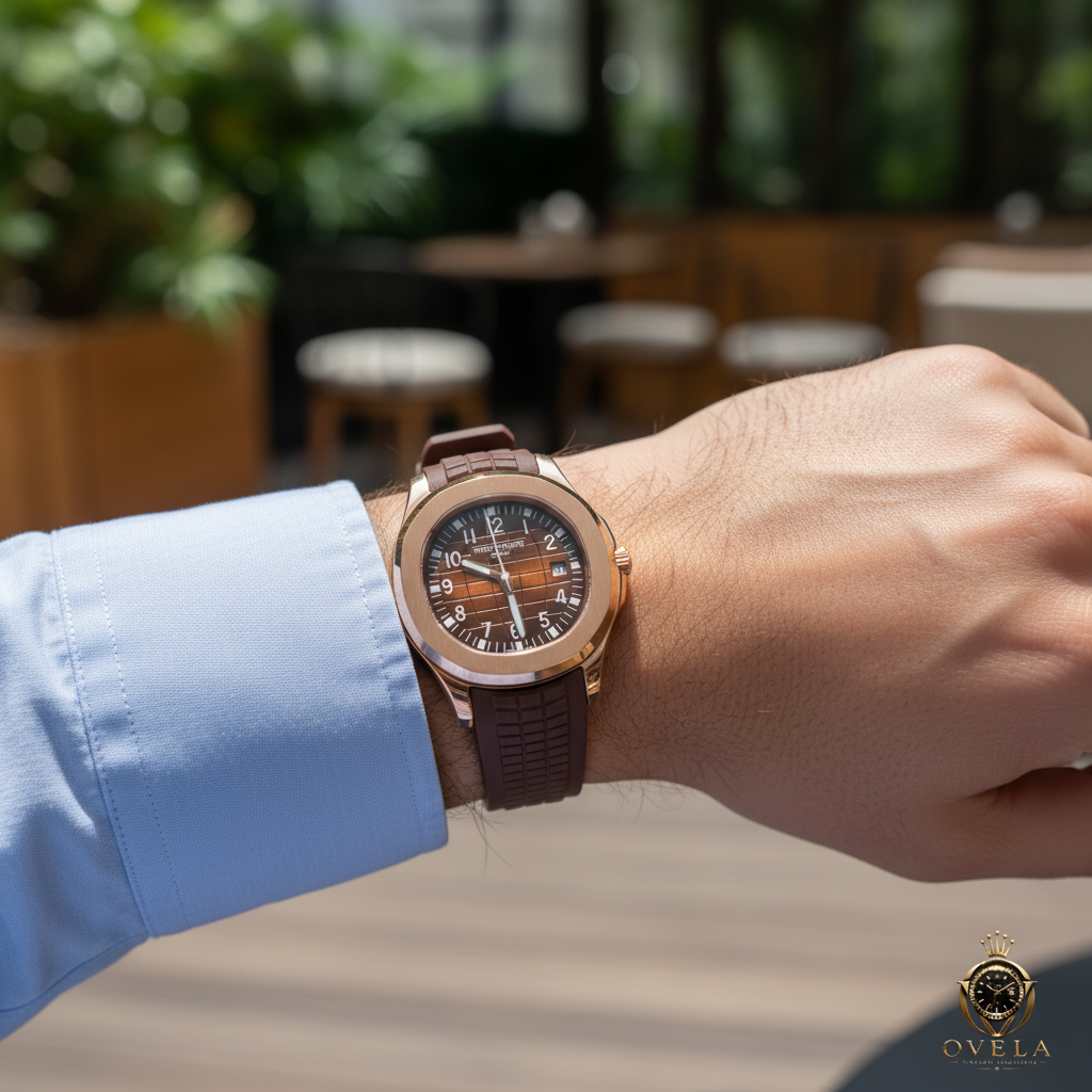 Patek Philippe Aquanaut Or Rose - Au poignet lifestyle 2