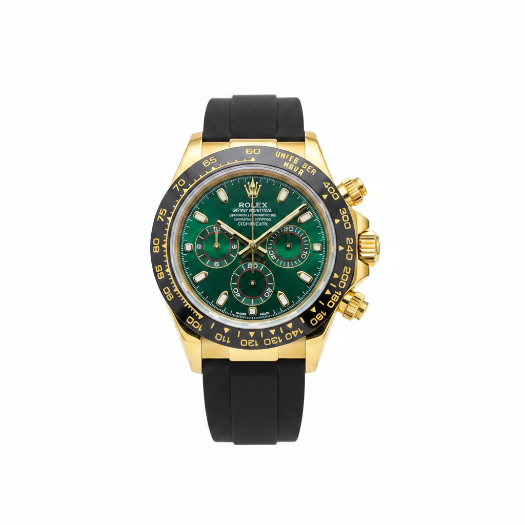 Rolex Daytona or jaune cadran vert fond blanc