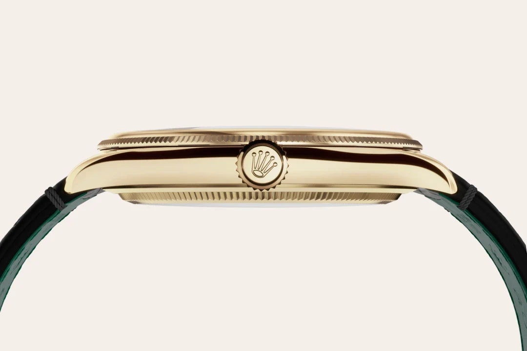 Rolex 1908, 39 mm, 18 ct yellow gold, polished finish, M52508-0002 ceinture noir