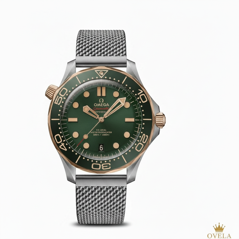 Montre Omega Seamaster verte à bracelet métallique