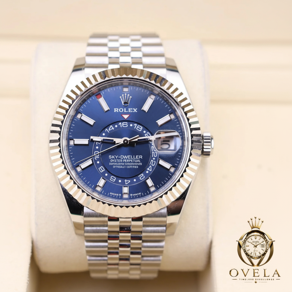 Sky-Dweller Blue - Coussin beige + OVELA
