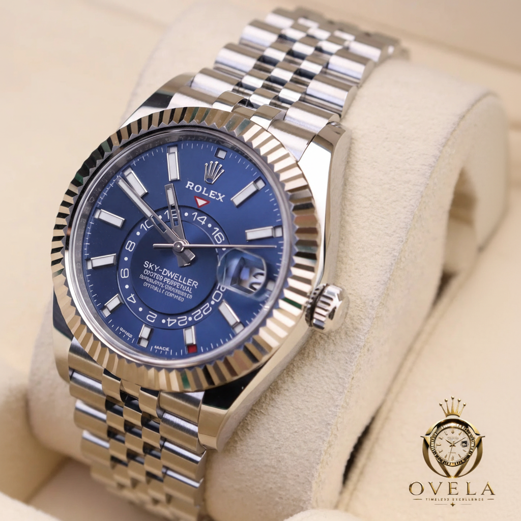 Sky-Dweller Blue - Coussin crème + OVELA